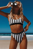 Women Striped Tank High Waist Bikini