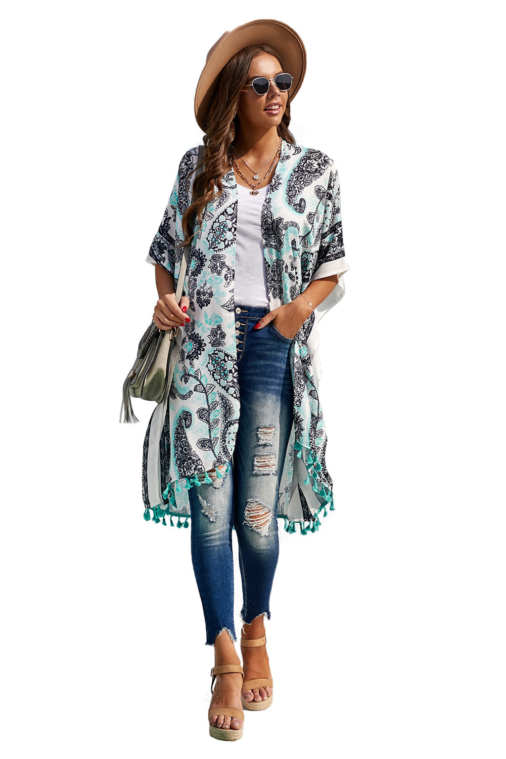 Boho Paisley Print Kimono