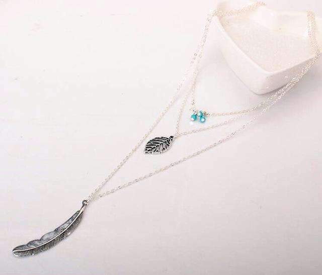 Turquoise Leaf Feather Necklace